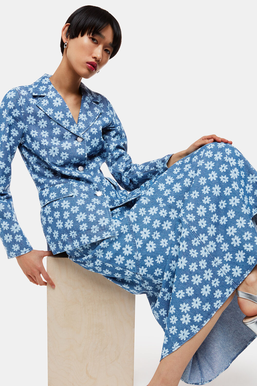 Graphic Daisy Denim Maxi Skirt